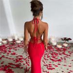 Women’s Cut Out Halter Crochet Maxi Dress
