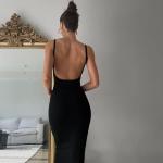 Backless Black Maxi Tank Dress with Spaghetti Straps