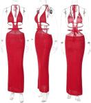 Women’s Cut Out Halter Crochet Maxi Dress