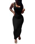 PINSV Women's Sleek Bodycon Maxi Dress in Black