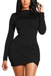 Black Long Sleeve Ruched Bodycon Mini Dress
