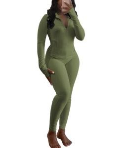 Vssjavun Green 2-Piece Women's Workout Sweatsuit Set
