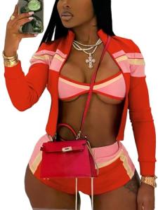 Weafmlia Color Block 3-Piece Women's Sweatsuit