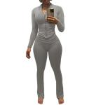 Light Grey Long Sleeve Workout Outfit Set for Women