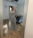 Light Grey Long Sleeve Workout Outfit Set for Women