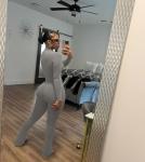 Light Grey Long Sleeve Workout Outfit Set for Women