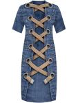 Plus Size Denim Print V Neck Maxi Dress