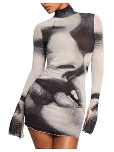 GORGLITTER Women's Y2K Mesh Club Dress