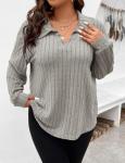 Plus Size Sexy Lapel V Neck Long Sleeve Top