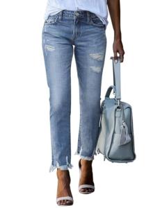 Sky Blue High Waisted Distressed Jeans for Women
