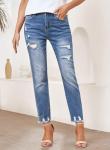 Sky Blue High Waisted Distressed Jeans for Women