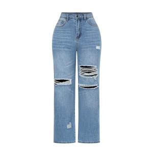 Thunder Star High-Waisted Wide Leg Distressed Jeans