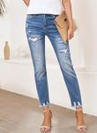 Sky Blue High Waisted Distressed Jeans for Women