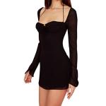 Zebaexf Women's Long Puff Sleeve Mesh Mini Dress