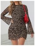 Leopard Print Mini Dress with Bell Sleeves