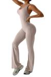 Women's Flare Jumpsuit with Tummy Control - Khaki