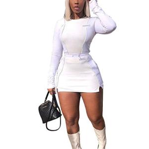 LuFeng Women's Sexy Fashion Reflective Striped long Sleeve 2 Piece Outfits Crop Top and Mini Bodycon Skirt Set