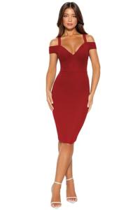 Red V Neck Bodycon Party Dress for Women