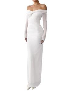 White Off Shoulder Maxi Dress for Wedding Guests