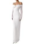 White Off Shoulder Maxi Dress for Wedding Guests