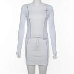 LuFeng Women's Sexy Fashion Reflective Striped long Sleeve 2 Piece Outfits Crop Top and Mini Bodycon Skirt Set