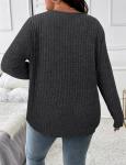 Koscacy Plus Size Clothes for Women Sexy V Neck Tops with Pocket Fall Shirts Deep Grey Long Sleeve Shirt Cute Outfits Streetwear Casual Knit Sweater 3XL