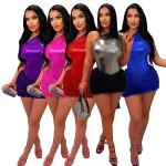 Kafiloe Women Sexy 2 Piece Outfits Clubwear One Shoulder Metallic Bodysuit Top Night Party Club Mini Skirt Set Rose Red2XL