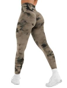 YEOREO Workout Leggings for Women Dazzle Scrunch Butt Lifting Leggings Seamless Screen Print Gym Yoga Pants Brown Cloud L