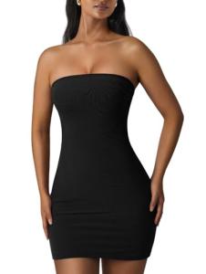 XXTAXN Women's Sexy Tube Sleeveless Bodycon Cocktail Party Mini Dress Black