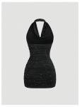 Black Glitter Halter Mini Dress for Parties