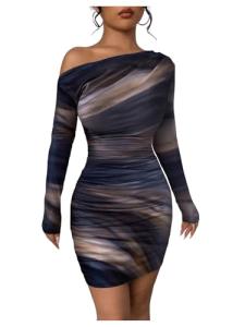 RoseSeek Off Shoulder Tie Dye Bodycon Mini Dress