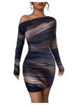 RoseSeek Off Shoulder Tie Dye Bodycon Mini Dress