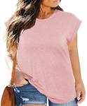 ForHailey Plus Size Tops for Curvy Women Tshirts Summer Tee Crewneck Cap Short Sleeve Tunic Blouse Srping Clothes Dressy Pink 4X-Large