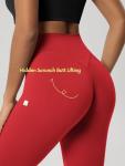 ODODOS Hidden Scrunch Butt Lifting Leggings for Women - 25" No Front Seam High Waist Booty Sculpting Yoga Pants, Red, Small
