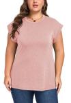 ForHailey Plus Size Tops for Curvy Women Tshirts Summer Tee Crewneck Cap Short Sleeve Tunic Blouse Srping Clothes Dressy Pink 4X-Large