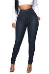 KUNMI Womens Classic High Waisted Skinny Stretch Butt Lifting Jeans Slim Fit Denim Pants Dark Blue