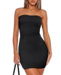 OFEEFAN Summer Black Mini Bodycon Ruched Dress Night Out Dresses XS