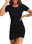 Valiamcep Bodycon Dress for Women Summer Scoop Neck Short Sleeve Ribbed Casual Sexy Bodycon Mini Dress Black M