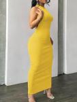 Nimsruc Women Summer Sexy Bodycon Maxi Dress Casual Sleeveless Halter Neck Long Dresses Criss Cross Backless Sundress Yellow M1