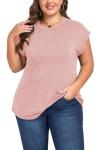 ForHailey Plus Size Tops for Curvy Women Tshirts Summer Tee Crewneck Cap Short Sleeve Tunic Blouse Srping Clothes Dressy Pink 4X-Large