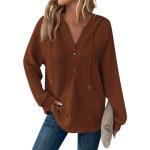 Sweatshirts For Women Button Down V-neck Waffle Knit Graphic Hoodies Streetwear Solid Fall Tops Curvy Drawstring Long Sleeve Pullover Travel Clothes Soft