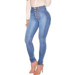 FISCLOSIN Womens High Waist Stretch Jeans 5 Button Push Up Butt Lifting Skinny Colombian Jeans (Medium, Light Blue)