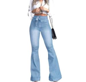KDF High Waisted Flare Jeans for Women Bell Bottom Jeans with Belt for Women Stretch Wide Leg Jeans