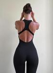 OLCHEE Womens Workout Jumpsuits Seamless Yoga Gym Bodycon Rompers Sexy Racerback Tummy Control Padded Bra Unitard - Black Small