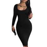 Nimsruc Womens Autumn Casual Sexy Long Sleeves Bodycon Dress Basic Pencil Midi Club Dresses Black L