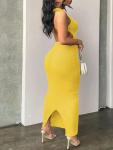 Nimsruc Women Summer Sexy Bodycon Maxi Dress Casual Sleeveless Halter Neck Long Dresses Criss Cross Backless Sundress Yellow M1
