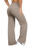 OQQ Yoga Pants Women High Waist Stretch Casual Soft Straight Leg Bottoms Taupe