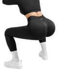 SUUKSESS Women 2 Piece Workout Sets Hidden Scrunch Hip Lifting Seamless Leggings Long Sleeve Yoga Crop Tops High Waisted Yoga Pants Tracksuits (Black, M)