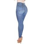 FISCLOSIN Womens High Waist Stretch Jeans 5 Button Push Up Butt Lifting Skinny Colombian Jeans (Medium, Light Blue)