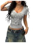 SOLY HUX Women's Graphic Tees Y2K Vintage Gothic Tops 2000s Streetwear Shirt Emo Scene Alternative Clothes for Women Grey Graphic Print X-Large